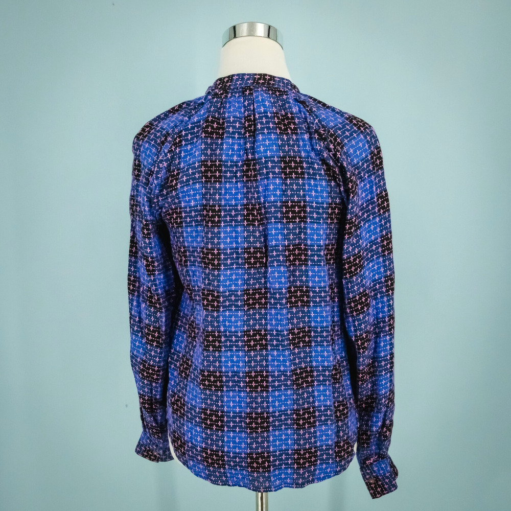 Pilcro Anthropologie Size XS Breezy Blue Plaid Button Long Sleeve Top Blouse - Picture 3 of 8